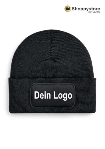 10 X - Beanie mit Patch und eigenem Druck